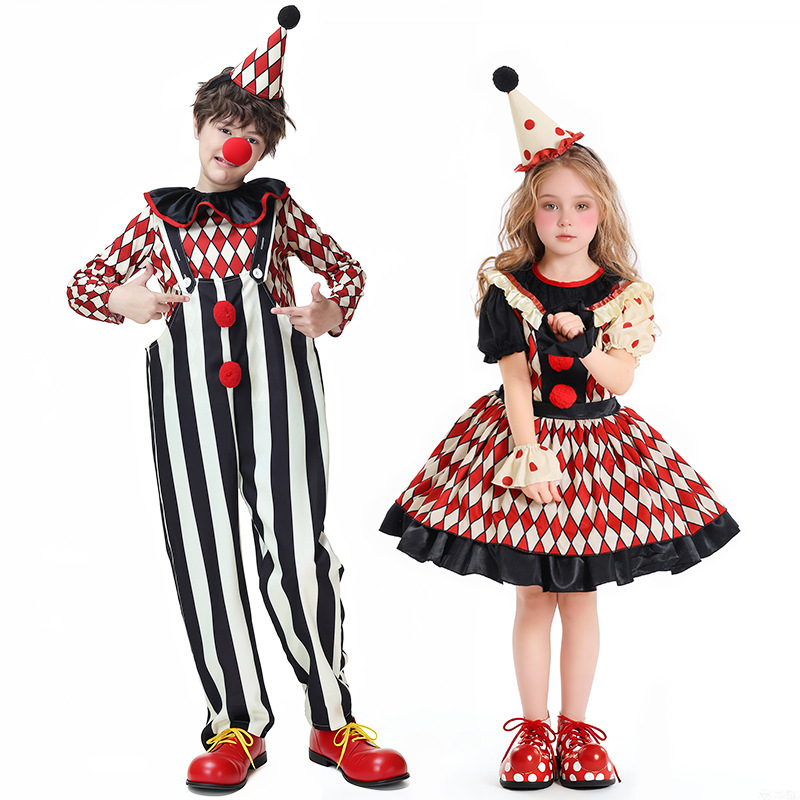 Halloween children's clown costumes, boys' and girls' circus cosplay costumes, stage performance costumes, Guangzhou