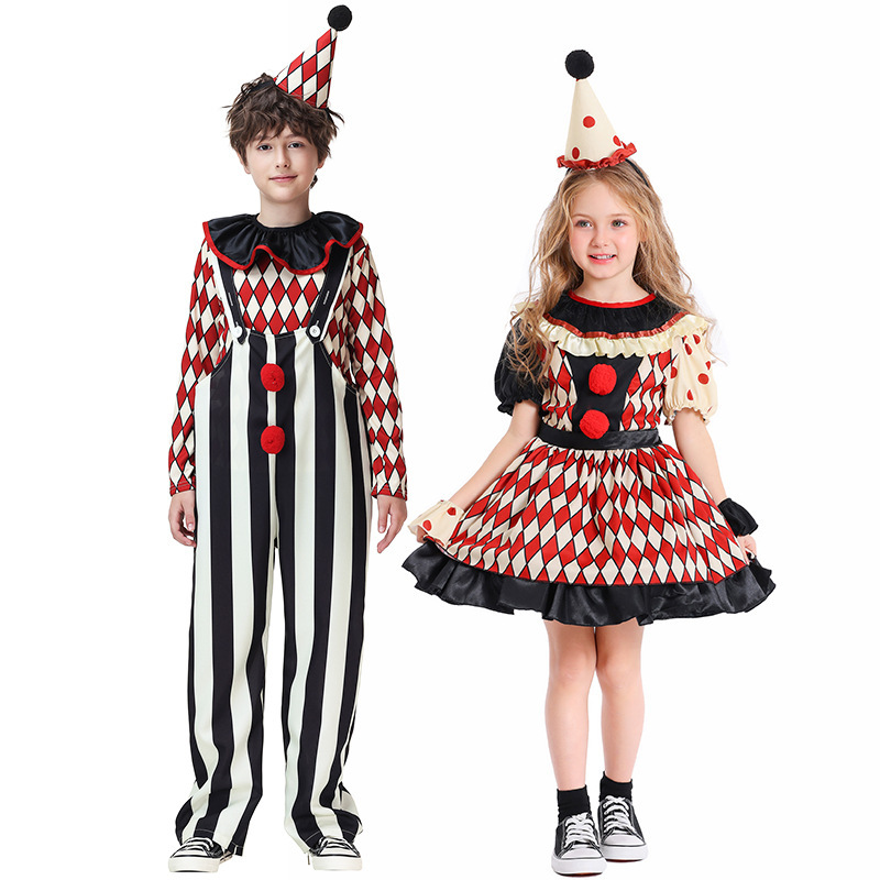 Halloween children's clown costumes, boys' and girls' circus cosplay costumes, stage performance costumes, Guangzhou