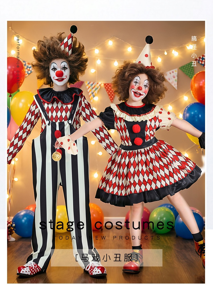 Halloween children's clown costumes, boys' and girls' circus cosplay costumes, stage performance costumes, Guangzhou
