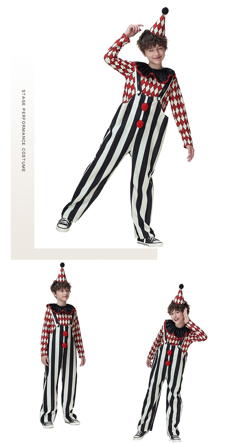 Halloween children's clown costumes, boys' and girls' circus cosplay costumes, stage performance costumes, Guangzhou
