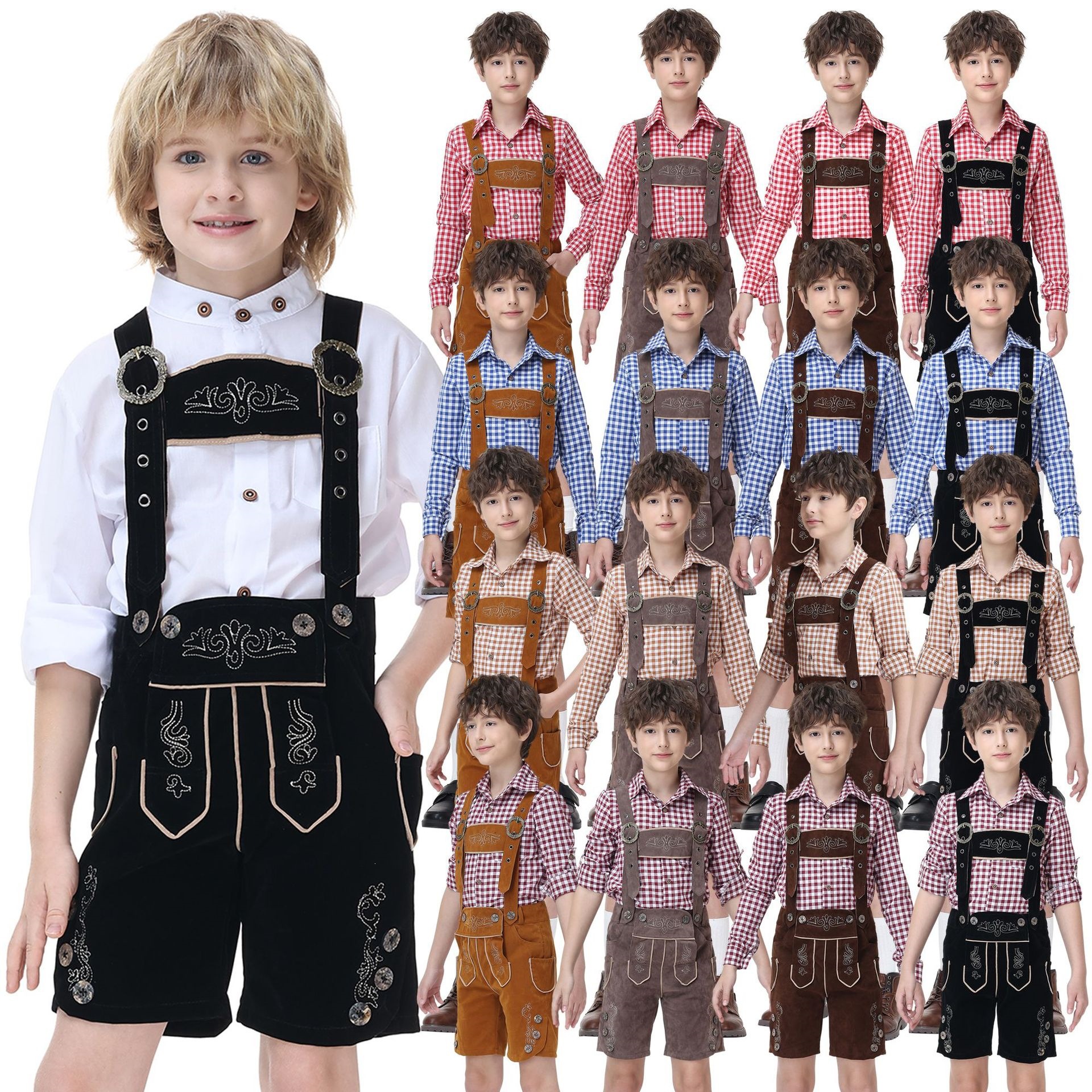 Boys' Oktoberfest Costume, Bavarian Traditional Overalls Suit, Halloween Stage Performance