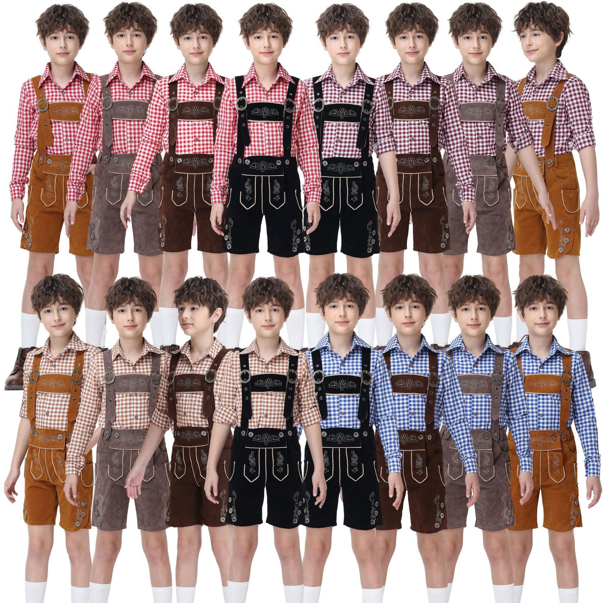 Boys' Oktoberfest Costume, Bavarian Traditional Overalls Suit, Halloween Stage Performance