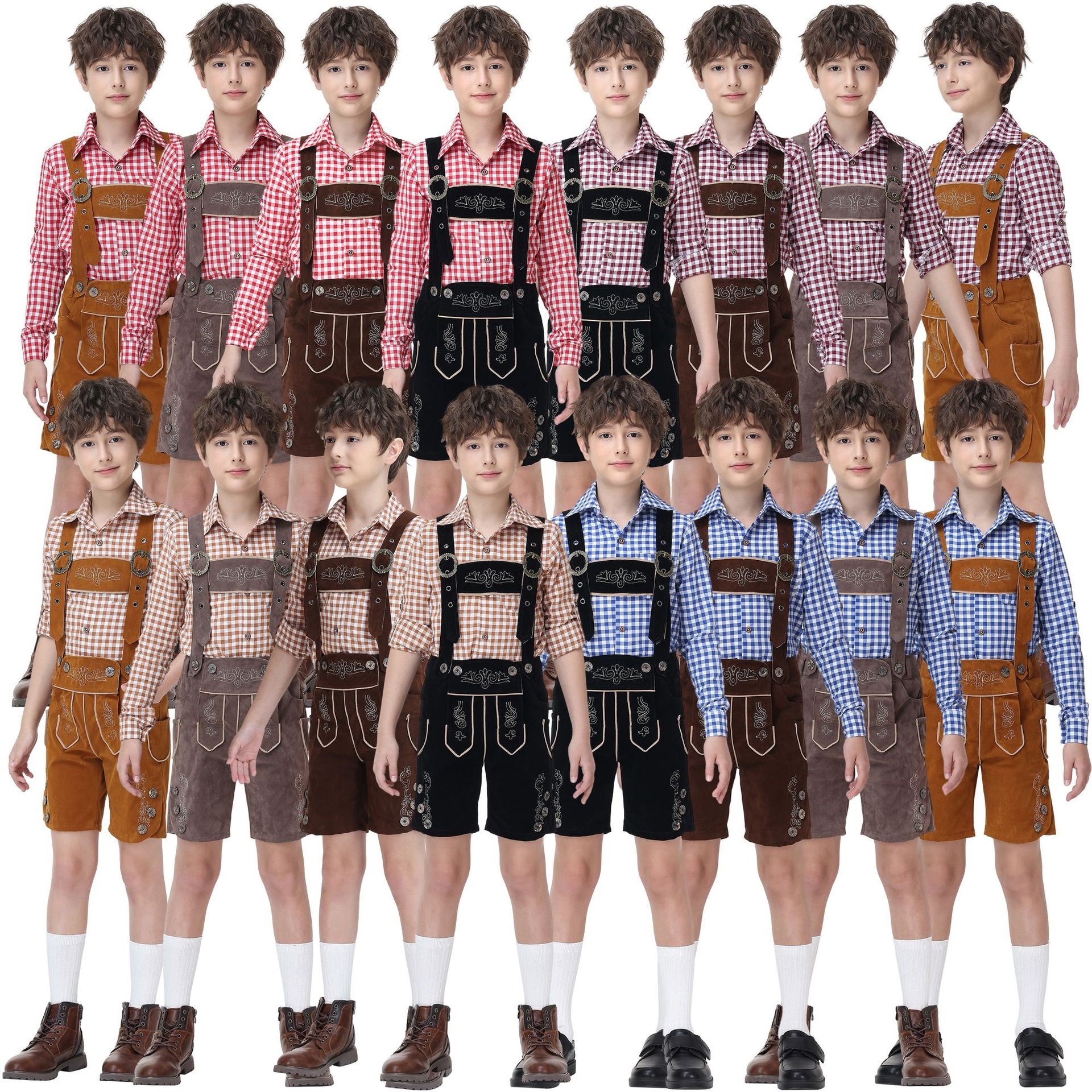 Boys' Oktoberfest Costume, Bavarian Traditional Overalls Suit, Halloween Stage Performance