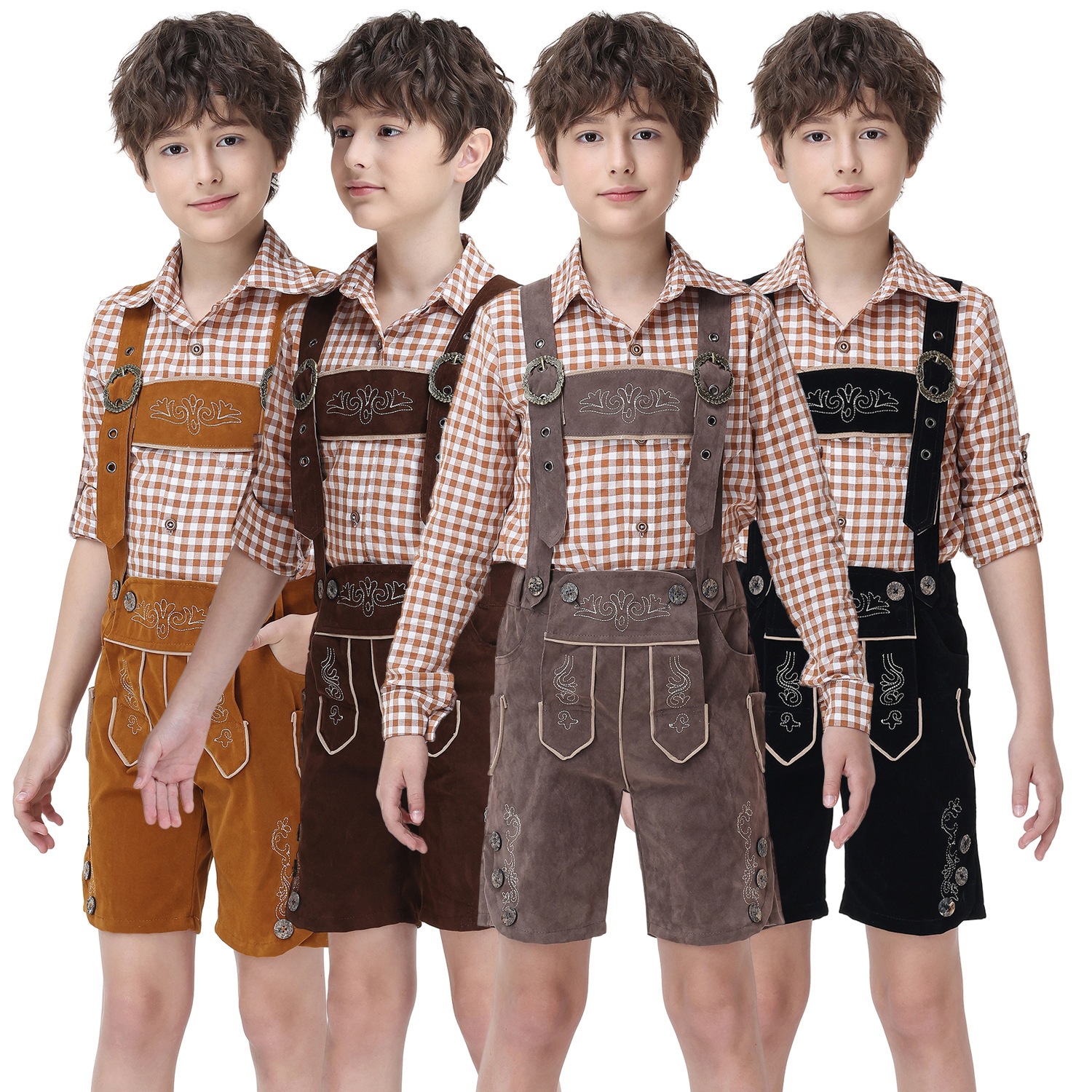 Boys' Oktoberfest Costume, Bavarian Traditional Overalls Suit, Halloween Stage Performance