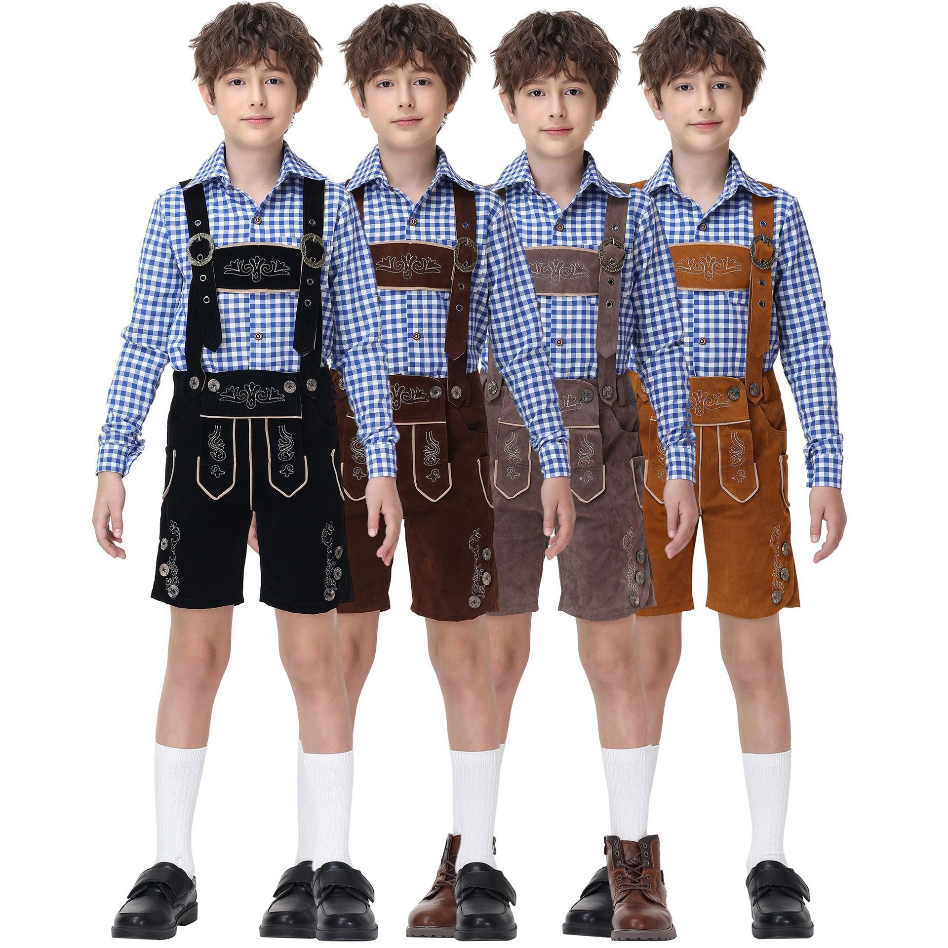 Boys' Oktoberfest Costume, Bavarian Traditional Overalls Suit, Halloween Stage Performance