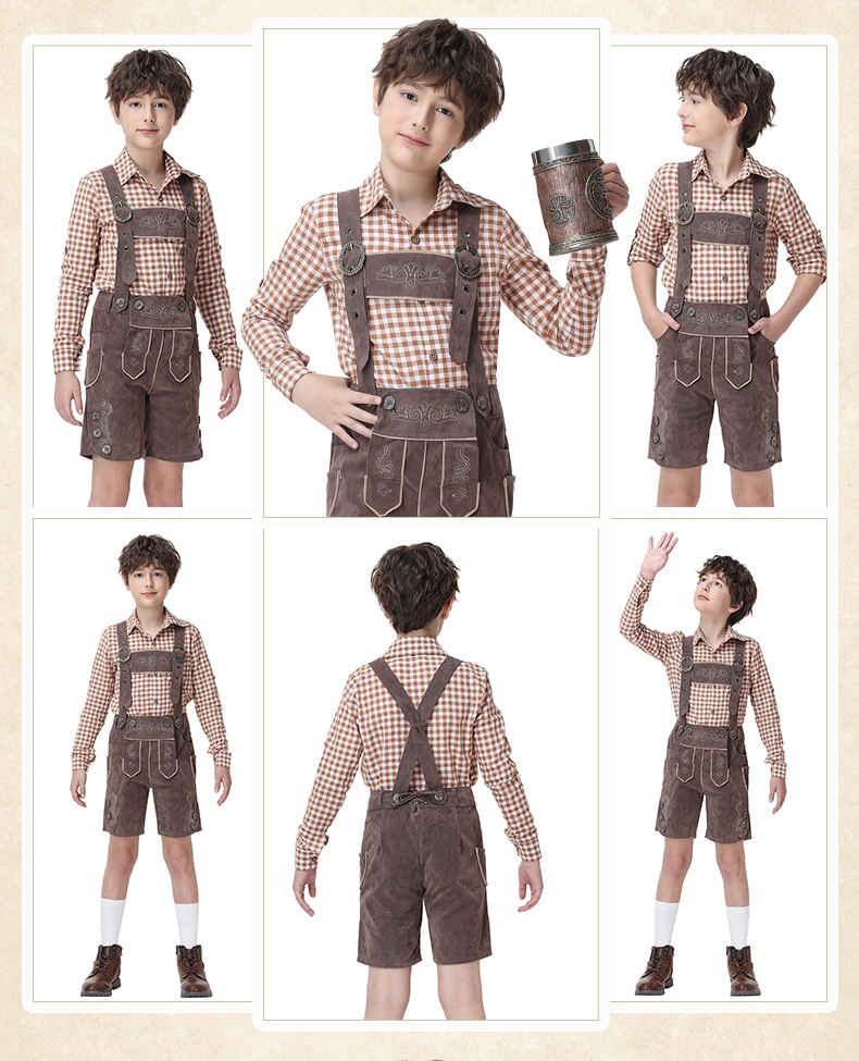Boys' Oktoberfest Costume, Bavarian Traditional Overalls Suit, Halloween Stage Performance