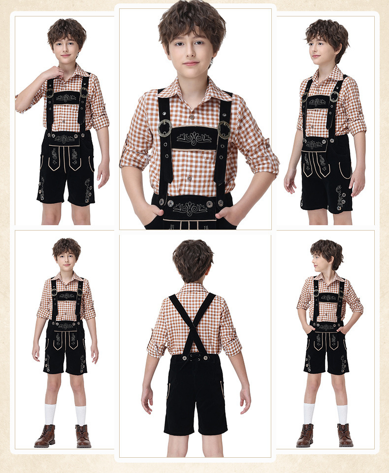 Boys' Oktoberfest Costume, Bavarian Traditional Overalls Suit, Halloween Stage Performance