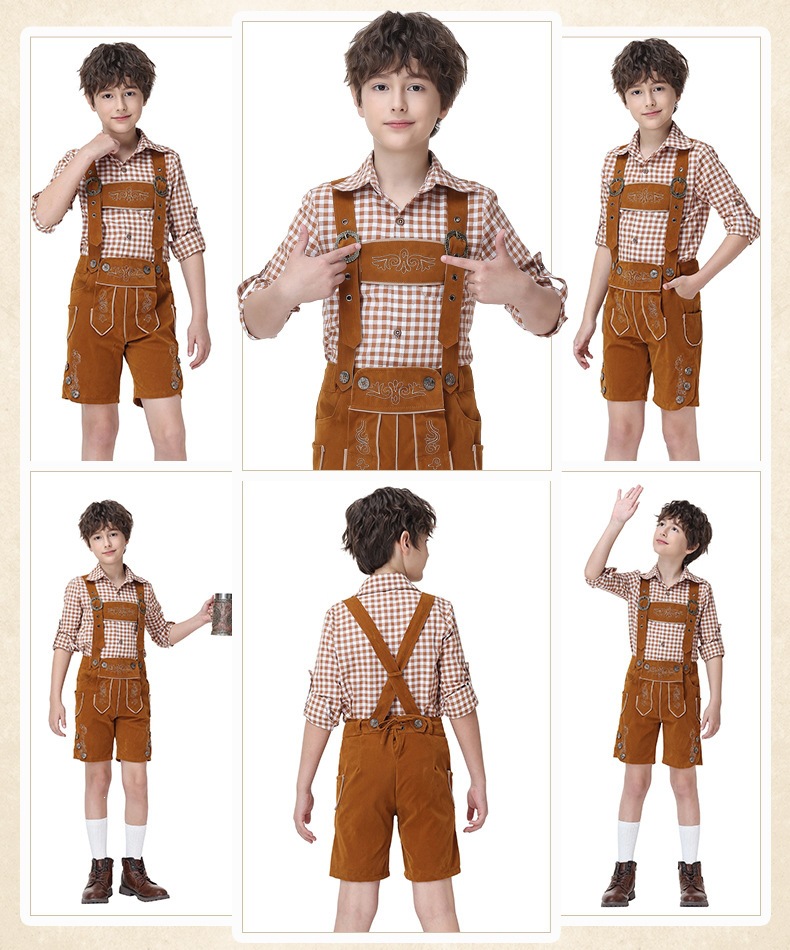 Boys' Oktoberfest Costume, Bavarian Traditional Overalls Suit, Halloween Stage Performance