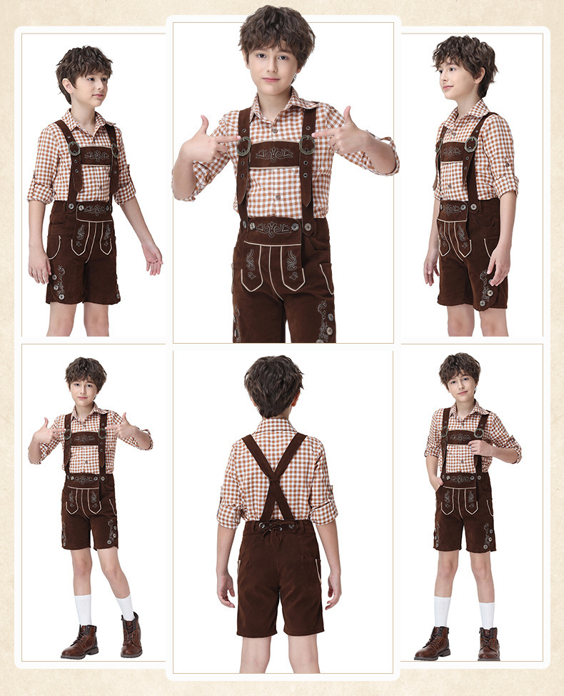 Boys' Oktoberfest Costume, Bavarian Traditional Overalls Suit, Halloween Stage Performance