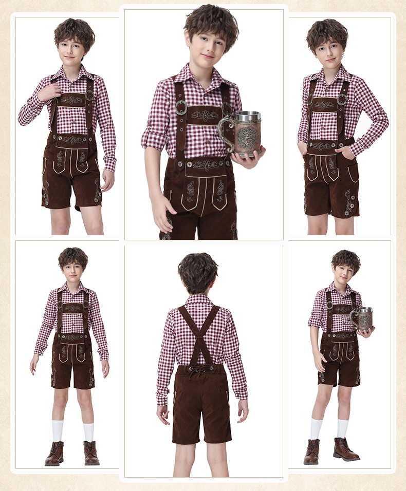 Boys' Oktoberfest Costume, Bavarian Traditional Overalls Suit, Halloween Stage Performance
