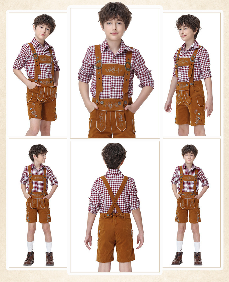 Boys' Oktoberfest Costume, Bavarian Traditional Overalls Suit, Halloween Stage Performance