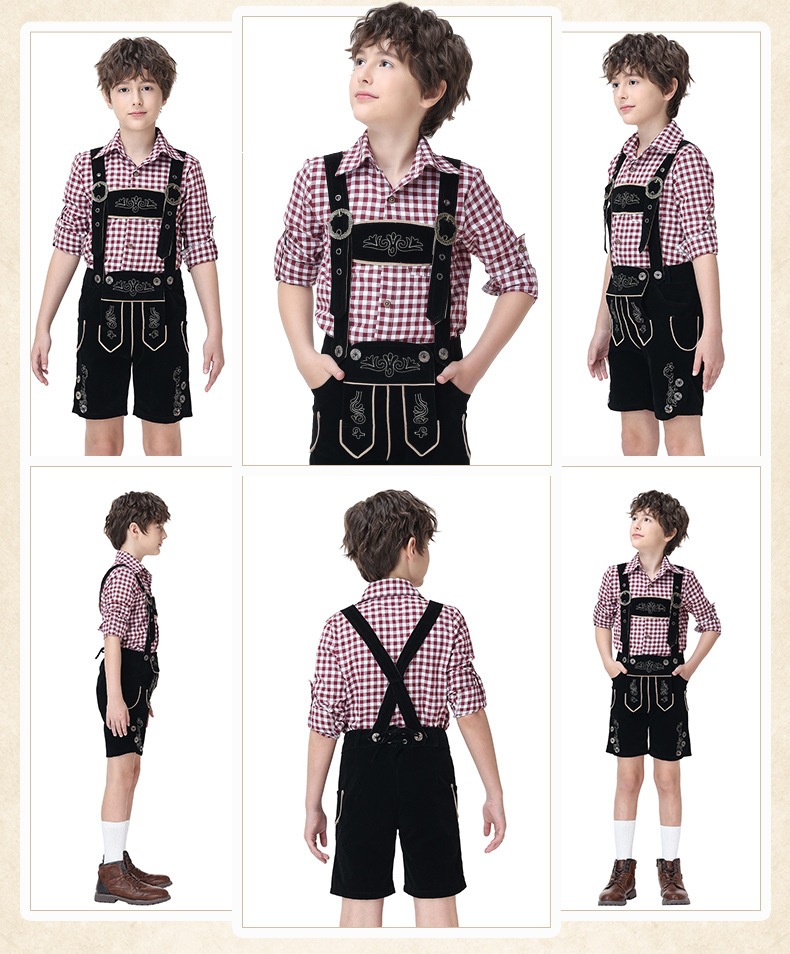 Boys' Oktoberfest Costume, Bavarian Traditional Overalls Suit, Halloween Stage Performance