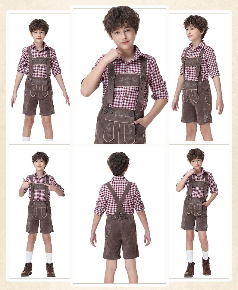 Boys' Oktoberfest Costume, Bavarian Traditional Overalls Suit, Halloween Stage Performance