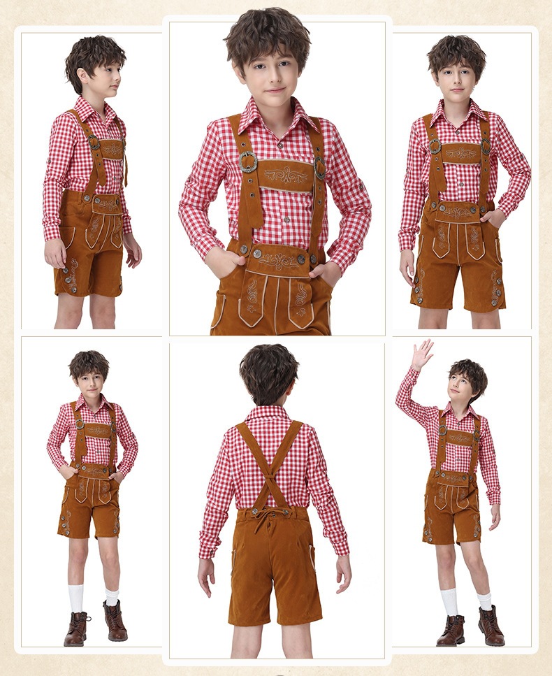 Boys' Oktoberfest Costume, Bavarian Traditional Overalls Suit, Halloween Stage Performance