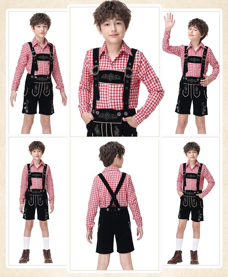 Boys' Oktoberfest Costume, Bavarian Traditional Overalls Suit, Halloween Stage Performance