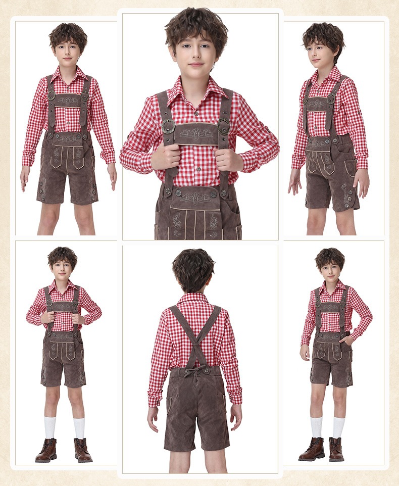 Boys' Oktoberfest Costume, Bavarian Traditional Overalls Suit, Halloween Stage Performance