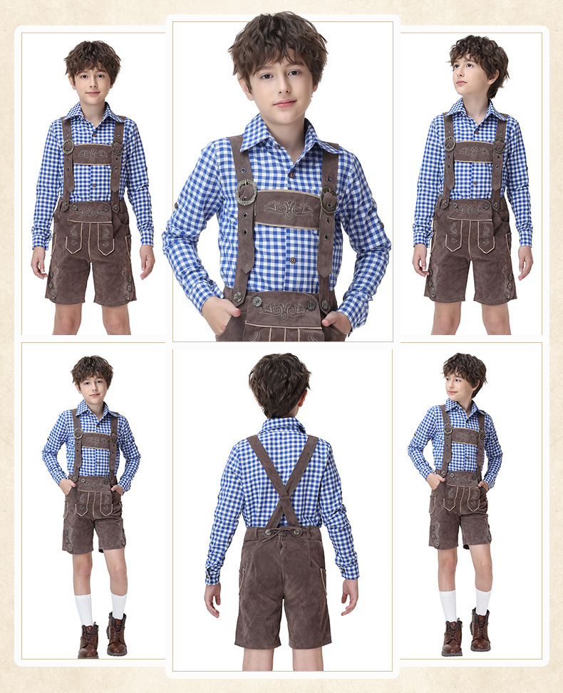 Boys' Oktoberfest Costume, Bavarian Traditional Overalls Suit, Halloween Stage Performance