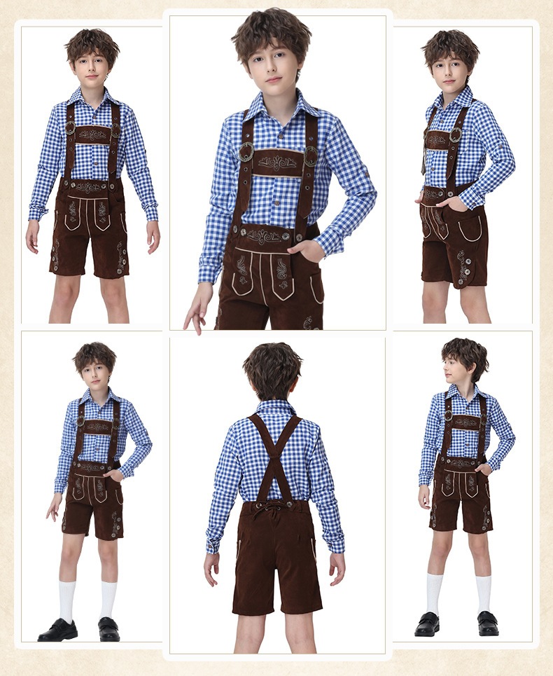 Boys' Oktoberfest Costume, Bavarian Traditional Overalls Suit, Halloween Stage Performance