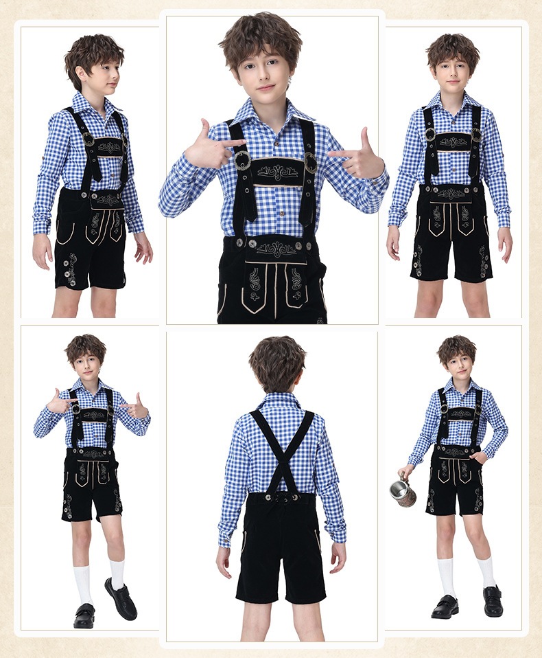 Boys' Oktoberfest Costume, Bavarian Traditional Overalls Suit, Halloween Stage Performance