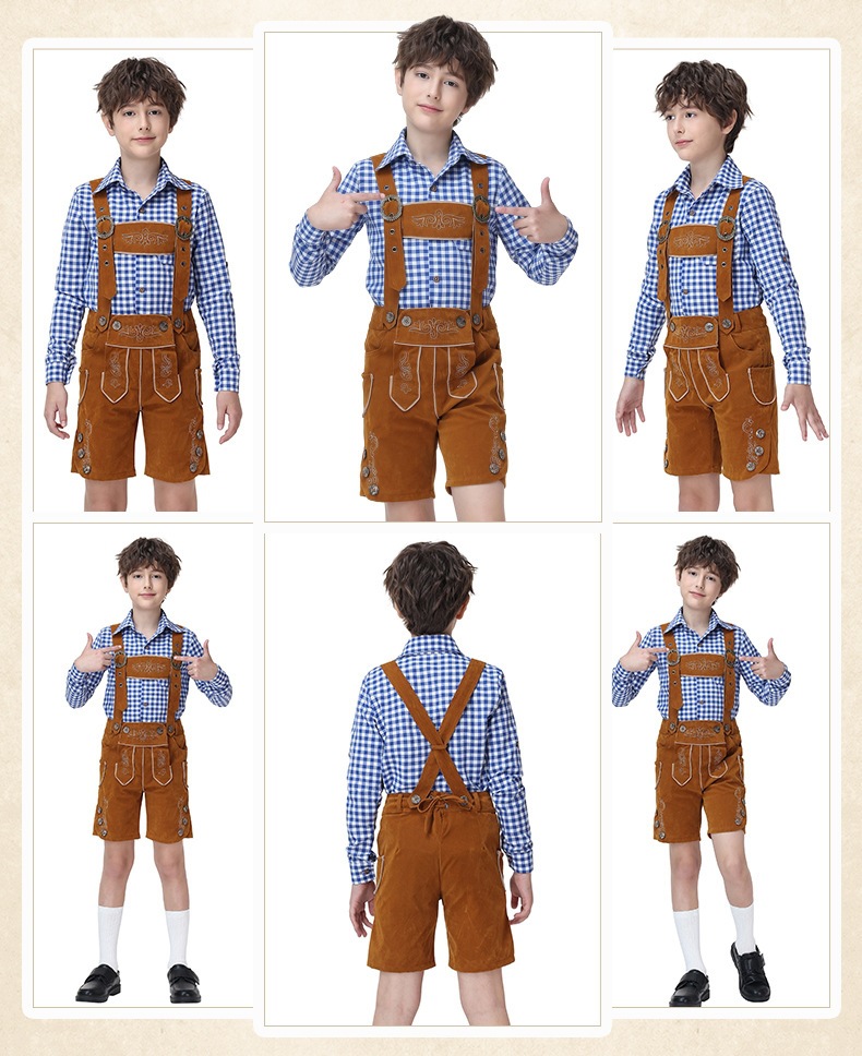 Boys' Oktoberfest Costume, Bavarian Traditional Overalls Suit, Halloween Stage Performance