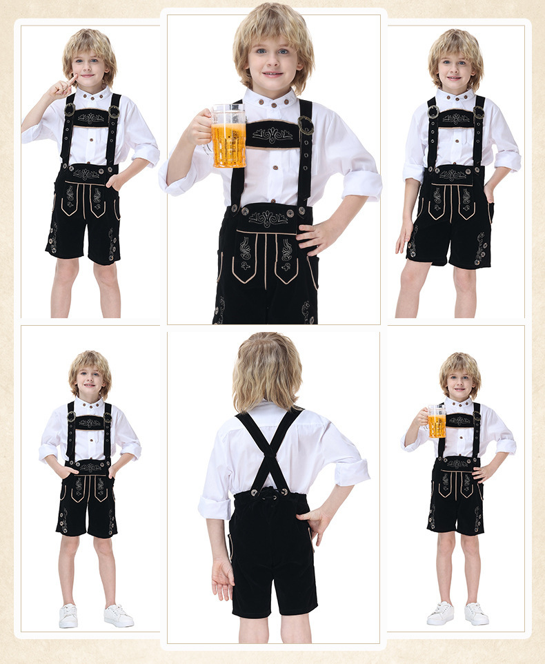 Boys' Oktoberfest Costume, Bavarian Traditional Overalls Suit, Halloween Stage Performance