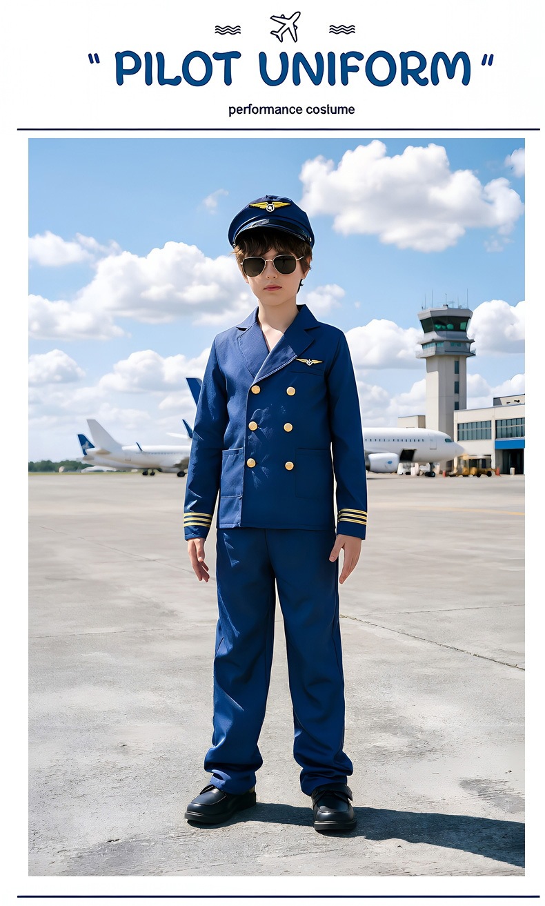 Children's pilot suit, boys' captain suit set, Halloween role-playing cosplay performance costume, Guangzhou costume