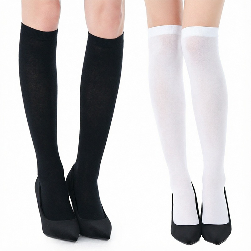 Lolita-style lace mid-calf socks, Japanese JK style, black and white, summer thin, breathable, sweet princess socks