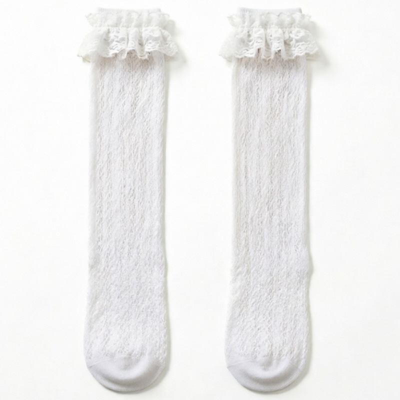 Lolita-style lace mid-calf socks, Japanese JK style, black and white, summer thin, breathable, sweet princess socks