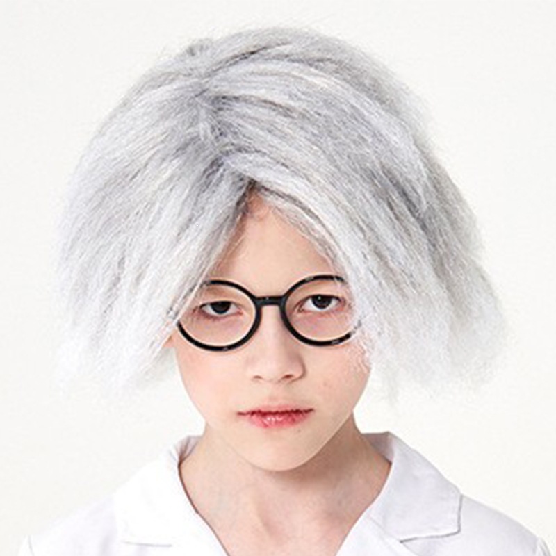 Funny curly afro hairstyle for kids, hip-hop style scientist wig, Halloween pirate cosplay costume accessories