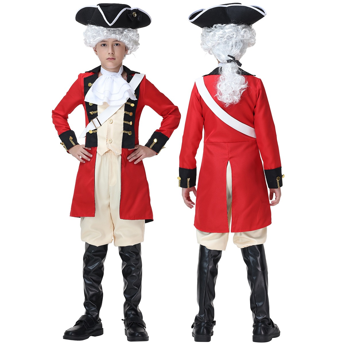 British Royal Guard adult and children's parent-child outfit, retro red triangle hat, stage Halloween performance costume.