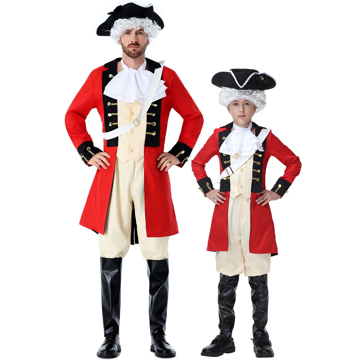 British Royal Guard adult and children's parent-child outfit, retro red triangle hat, stage Halloween performance costume.