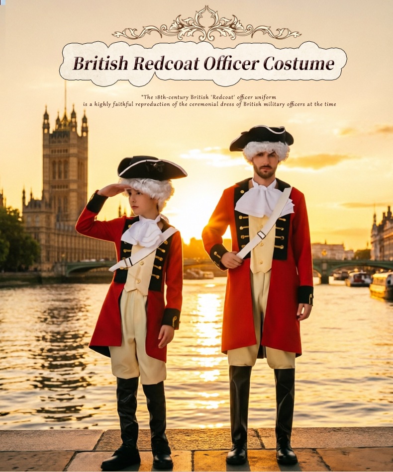 British Royal Guard adult and children's parent-child outfit, retro red triangle hat, stage Halloween performance costume.