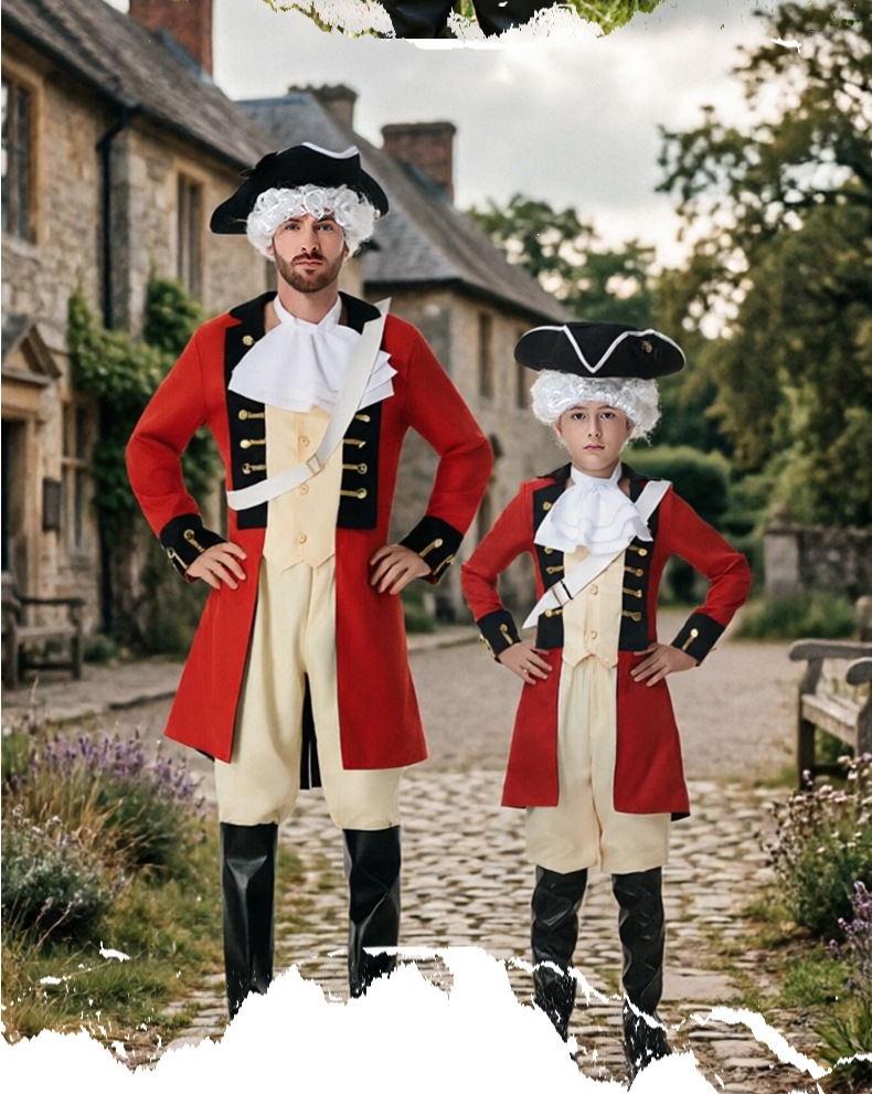 British Royal Guard adult and children's parent-child outfit, retro red triangle hat, stage Halloween performance costume.