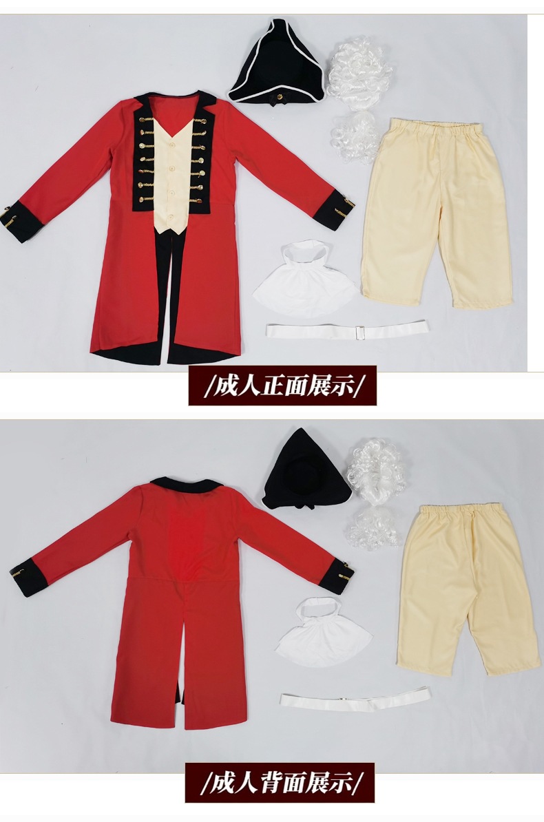 British Royal Guard adult and children's parent-child outfit, retro red triangle hat, stage Halloween performance costume.