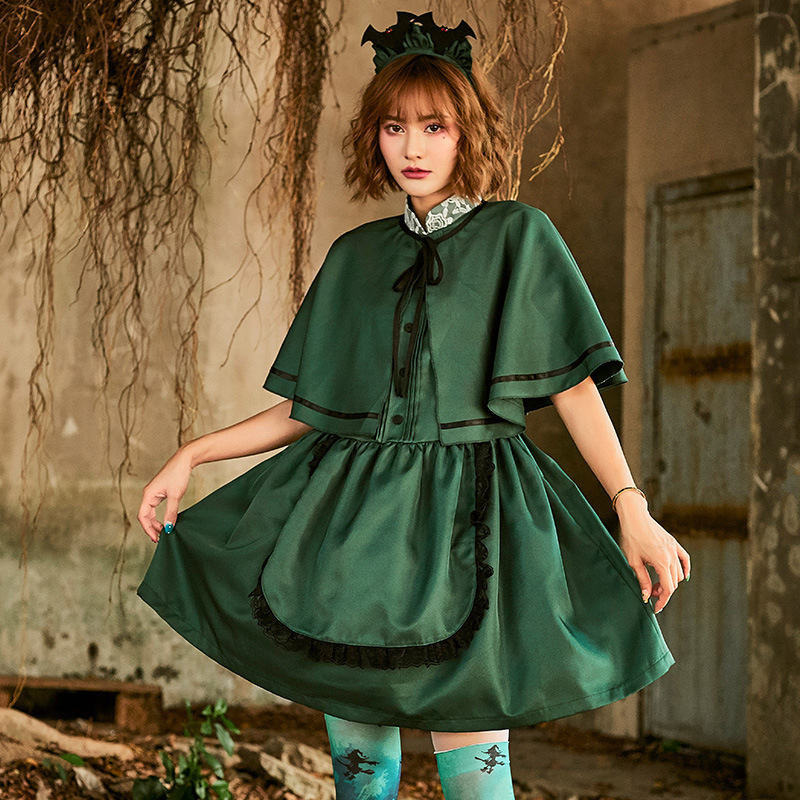 Japanese maid outfit, Lolita cape dress, Halloween bat cosplay costume, Lotte