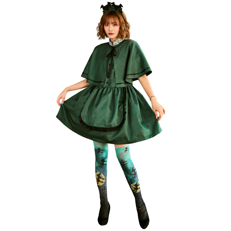 Japanese maid outfit, Lolita cape dress, Halloween bat cosplay costume, Lotte