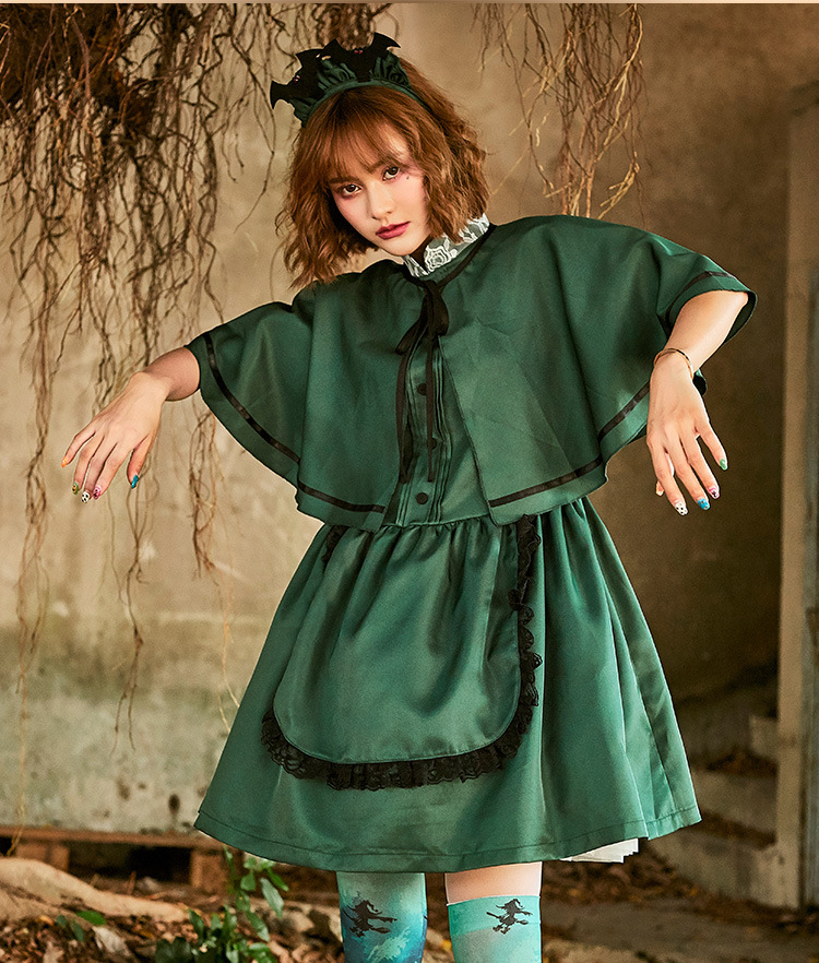 Japanese maid outfit, Lolita cape dress, Halloween bat cosplay costume, Lotte