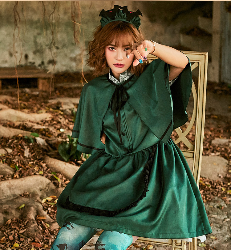 Japanese maid outfit, Lolita cape dress, Halloween bat cosplay costume, Lotte