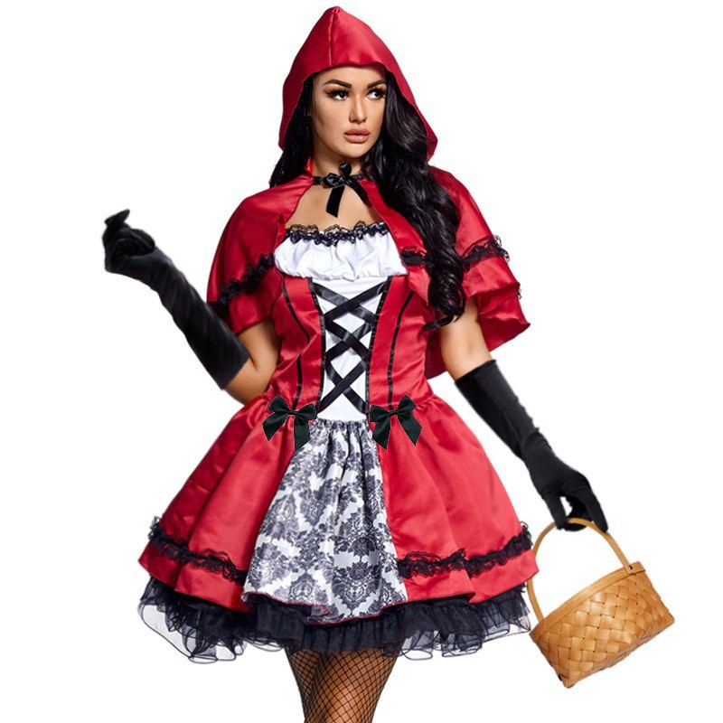 Halloween costume Little Red Riding Hood set, short cape + dress, party costume/performance outfit