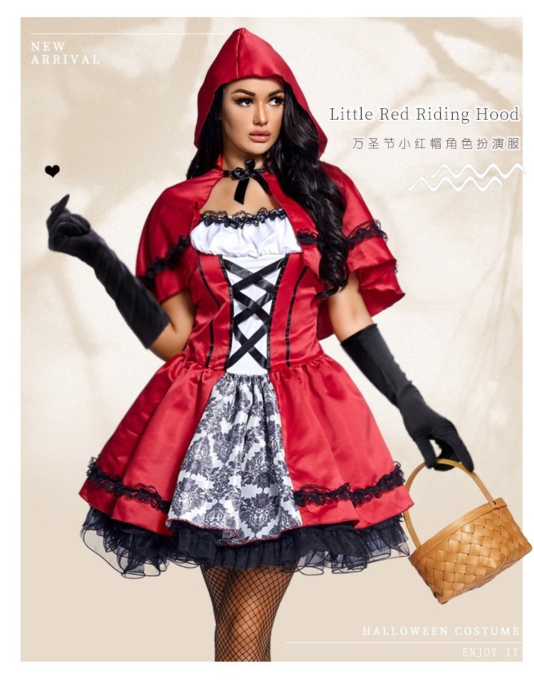 Halloween costume Little Red Riding Hood set, short cape + dress, party costume/performance outfit