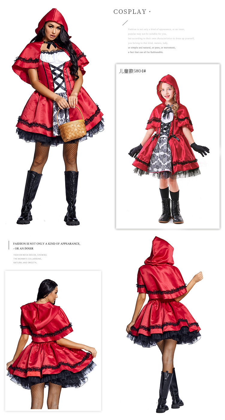 Halloween costume Little Red Riding Hood set, short cape + dress, party costume/performance outfit