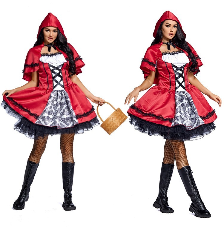 Halloween costume Little Red Riding Hood set, short cape + dress, party costume/performance outfit
