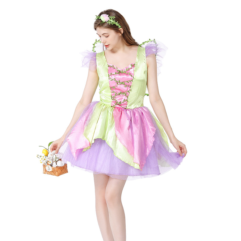 Halloween costume, green fairy flower fairy adult women's dress, parent-child Halloween costume