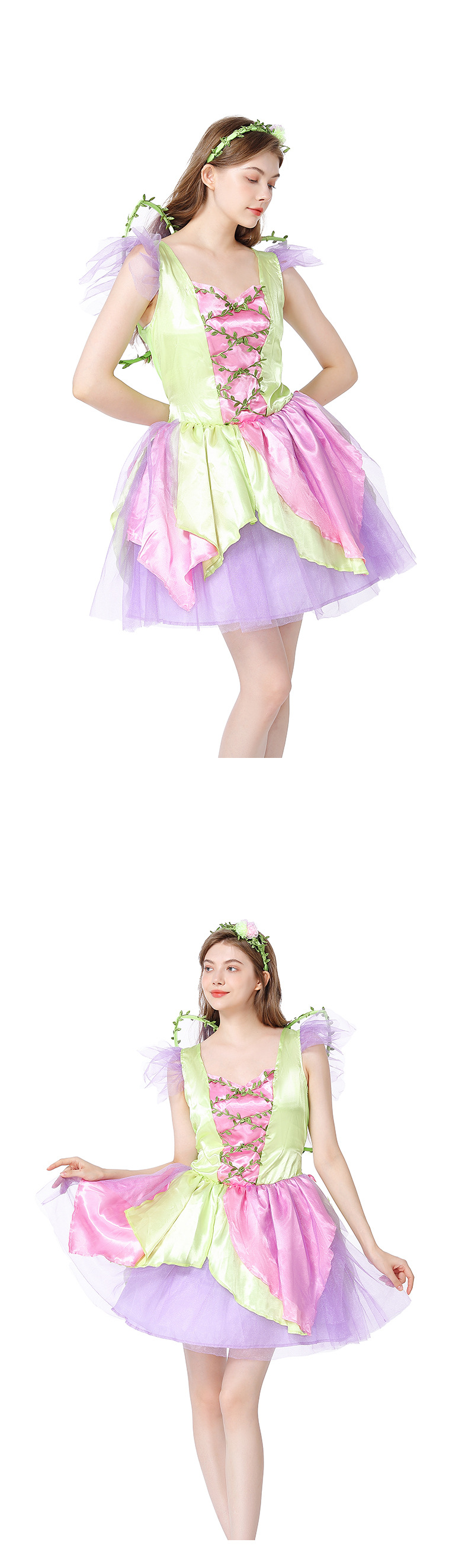 Halloween costume, green fairy flower fairy adult women's dress, parent-child Halloween costume