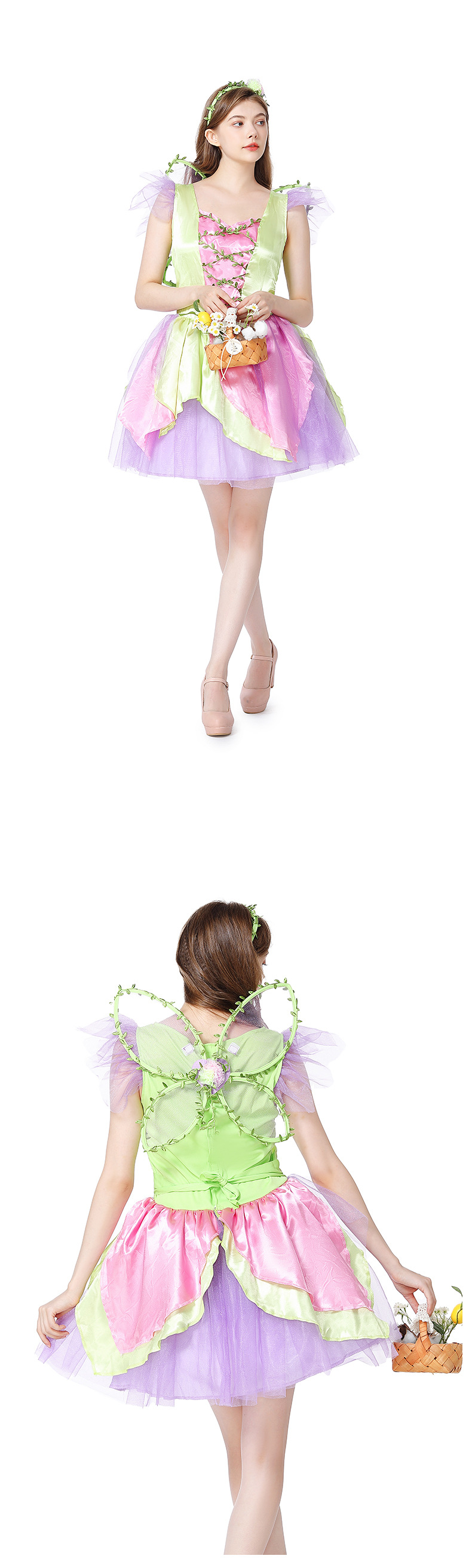 Halloween costume, green fairy flower fairy adult women's dress, parent-child Halloween costume