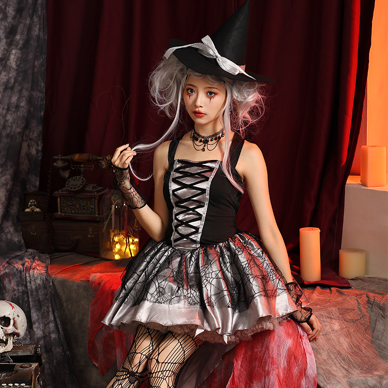 Multicolored witch mini skirt, sexy lace-up witch dress, Halloween party adult cosplay, witch costume.