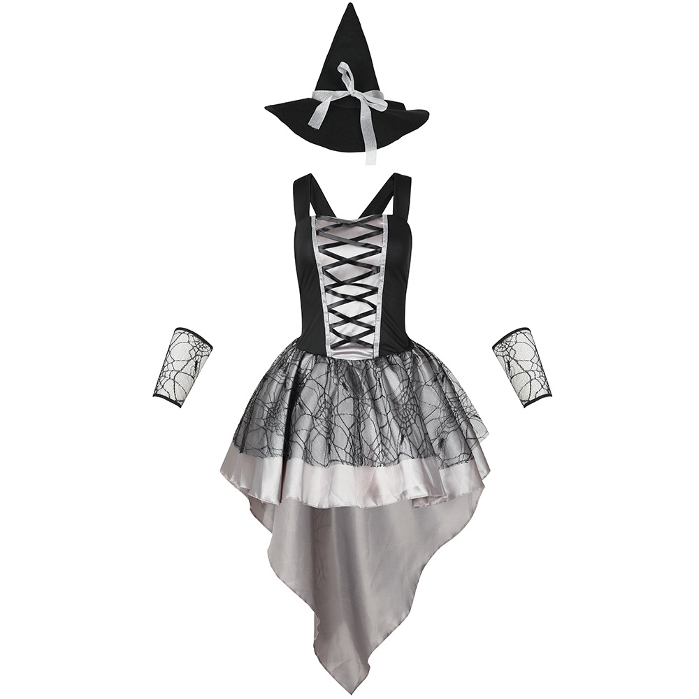Multicolored witch mini skirt, sexy lace-up witch dress, Halloween party adult cosplay, witch costume.