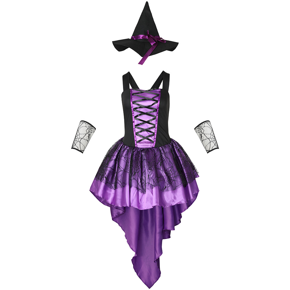 Multicolored witch mini skirt, sexy lace-up witch dress, Halloween party adult cosplay, witch costume.