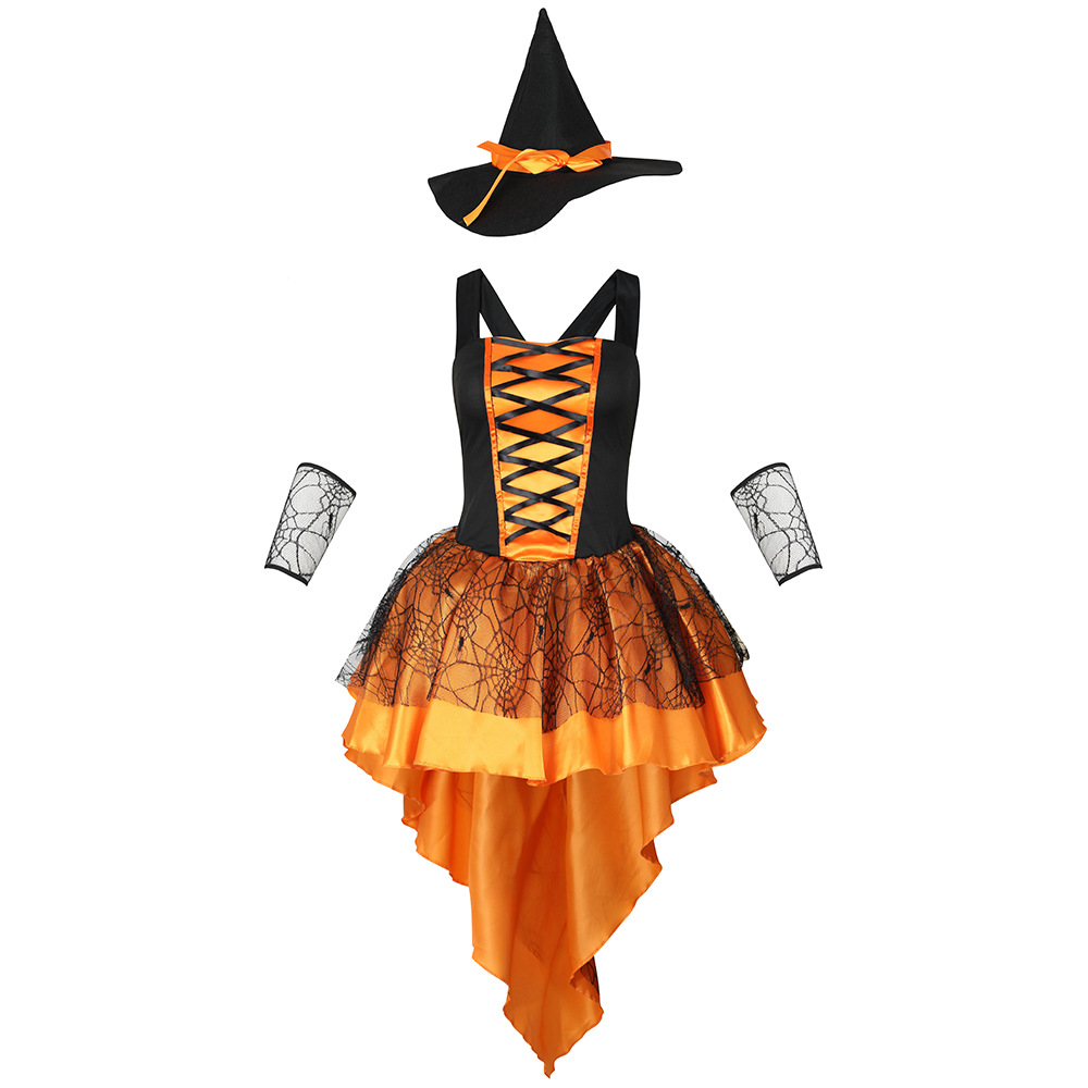 Multicolored witch mini skirt, sexy lace-up witch dress, Halloween party adult cosplay, witch costume.
