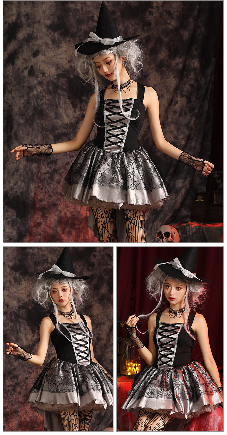 Multicolored witch mini skirt, sexy lace-up witch dress, Halloween party adult cosplay, witch costume.